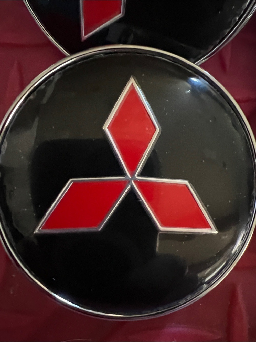 Mitsubishi Red & Black Emblem Center Cap, Plastic, Set of 4